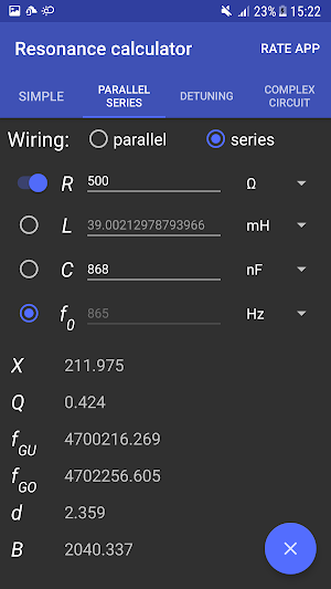 Resonance Calculator Screenshot 2
