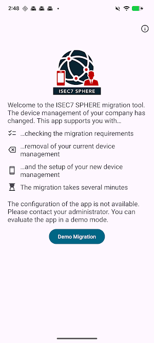 ISEC7 SPHERE Device Migration Screenshot 0