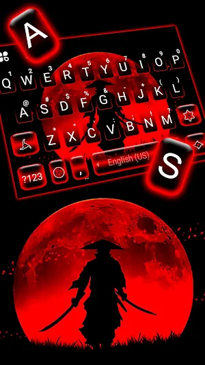 Red Moon Samurai Keyboard Background Screenshot 1