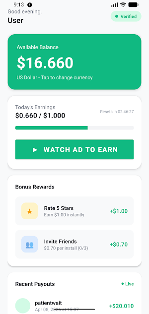 Earn Money Watching Ads Screenshot 0