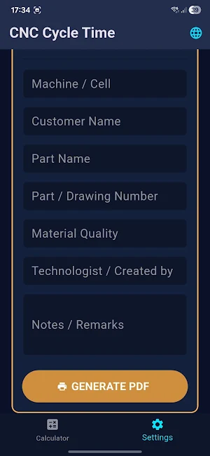 CNC Cycle Time Calculator Screenshot 1