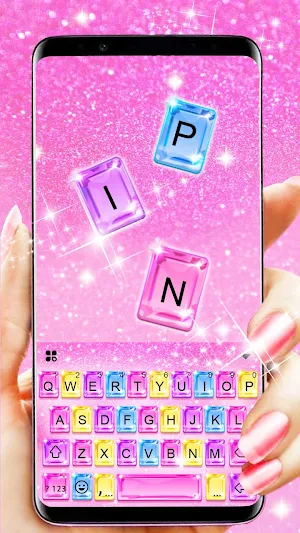 Pink Glitter Crystal Keyboard Background Screenshot 0