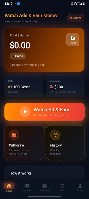 Watch Ads & Earn Money Screenshot 1