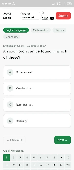 JAMB CBT mock tests Screenshot 1