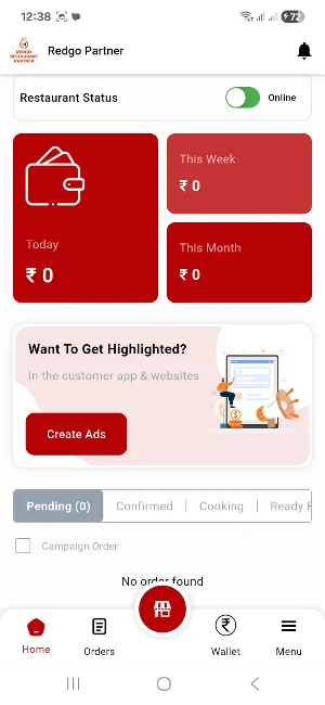 Redgo Restaurant Partner Screenshot 1