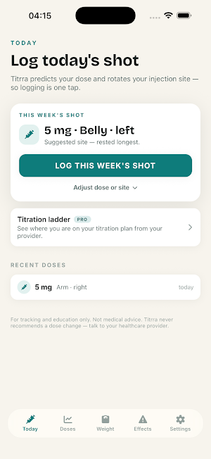 Titrra: GLP-1 & Shot Tracker Screenshot 0