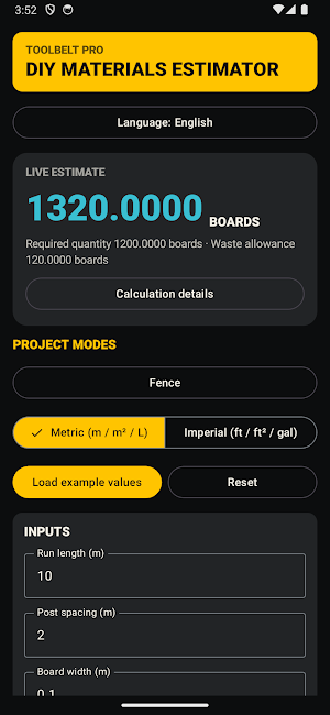 DIY Materials Estimator Screenshot 0