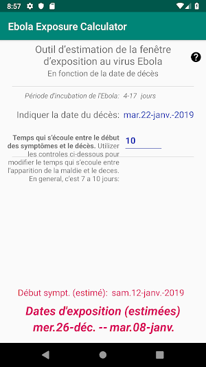 Ebola Exposure Window Calculator Screenshot 2