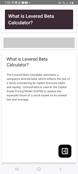 Levered Beta Calculator Screenshot 1