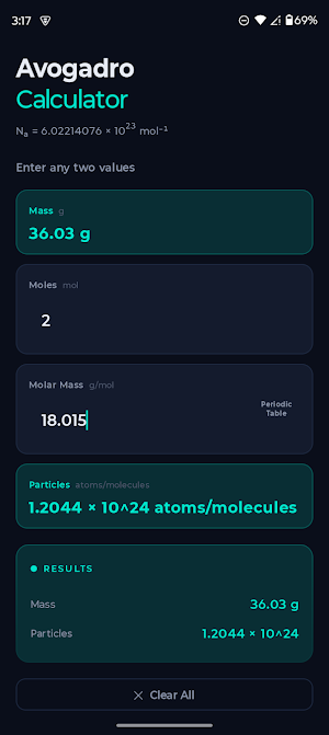 Avogadro Calculator Screenshot 1