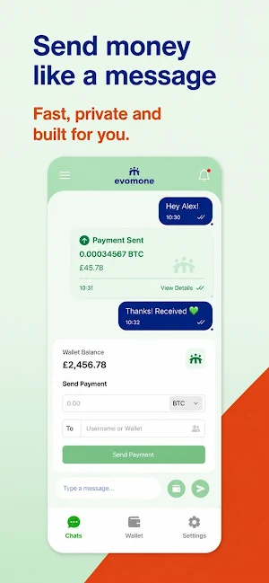 EvoMone: Bitcoin & Messenger Screenshot 1