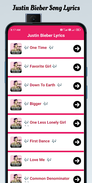 Justin Bieber Song Lyrics Screenshot 2