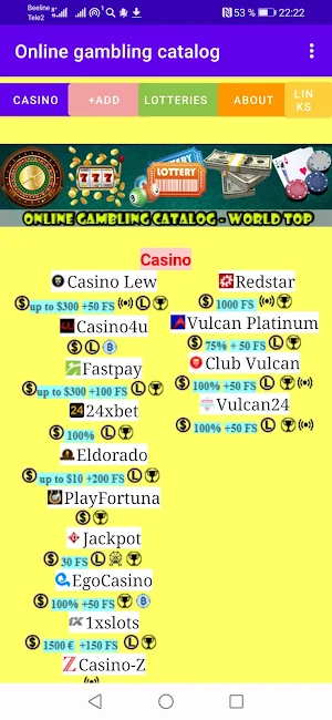 Online gambling catalog Screenshot 2