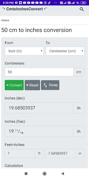 CmtoInches Convert Screenshot 2