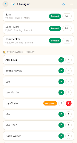 ClassJar: Fees & Attendance Screenshot 2