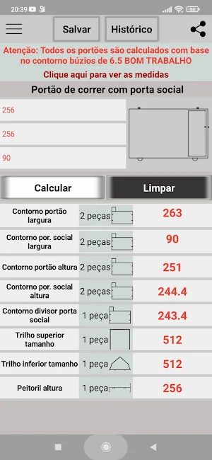 calculo de portões Screenshot 0