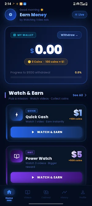 Earn Money Watching Video Ads Screenshot 0