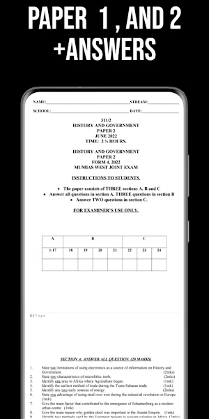 History Form 3 Exams + Answers Screenshot 1