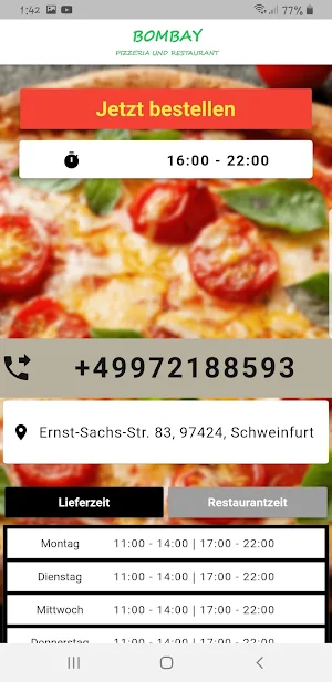Restaurant Bombay Pizzeria Screenshot 1