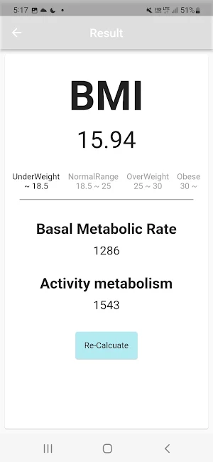BMR calculator - BMI, BMR, AMR Screenshot 1