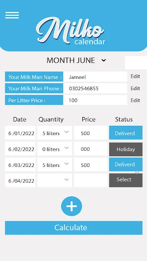 MilkoCalendar Screenshot 1