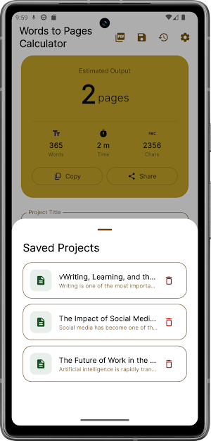 Words to Pages Calculator Screenshot 1