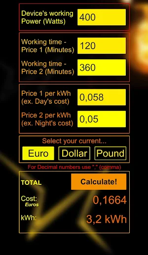 Electricity Cost Calculator Screenshot 0