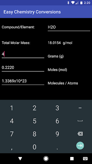 Easy Chemistry Conversions Screenshot 2