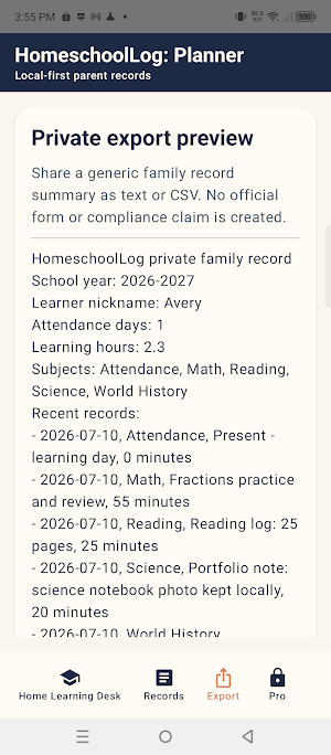 HomeschoolLog: Planner Screenshot 2