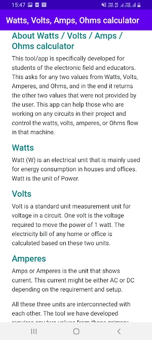 Watts / Volts / Amps / Ohms Screenshot 2