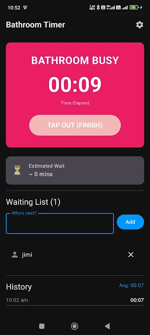 Bathroom Queue Timer Screenshot 1