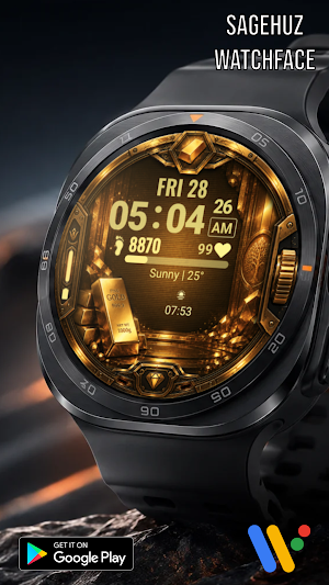 A015 Golden Digital Watch Face Screenshot 2