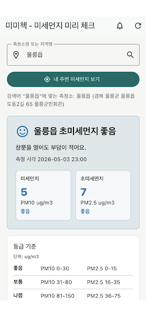 미미첵 - 미세먼지 미리 체크 ( 미세먼지 알리미 ) Screenshot 0