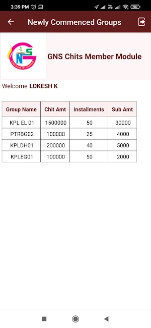 GNS Chits Member Module Screenshot 1
