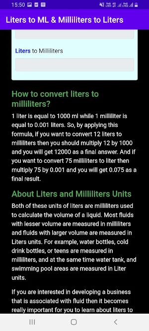 Liters to Milliliter to Liters Screenshot 2