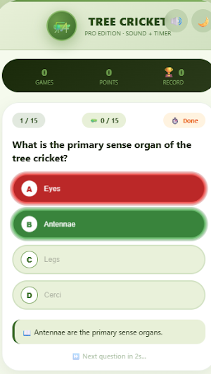 Tree Cricket Quiz - Dragonia Screenshot 2