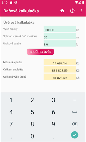 Daňová a finanční kalkulačka Screenshot 2