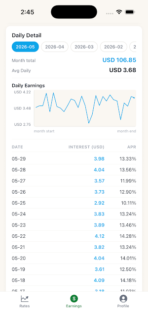 EarnUSD — Smart Yield Tracker Screenshot 2