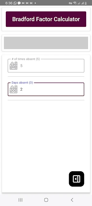 Bradford Factor Calculator Screenshot 3