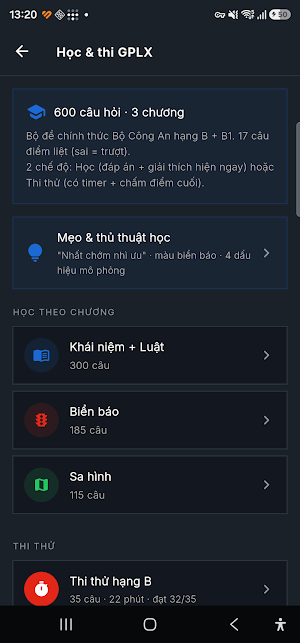 Lái Chuẩn: Thi GPLX 600 Câu Screenshot 1