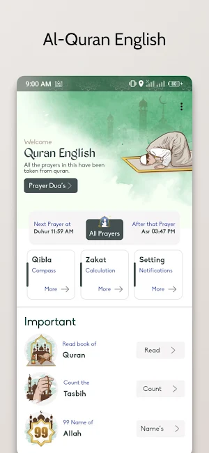 Quran English - Prayer Times Screenshot 0