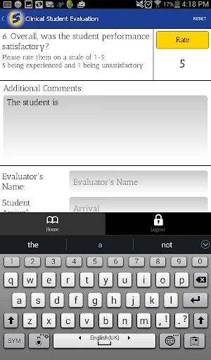 SUSCC EMS Student Evaluation Screenshot 3