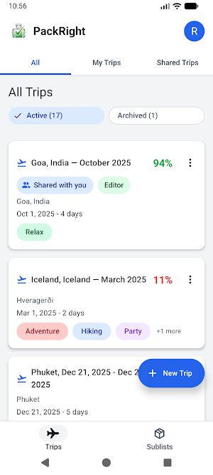 PackRight: Smart Trip Packing Screenshot 0