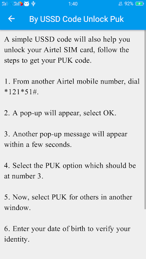 Guide for Remove Puk Code Screenshot 1