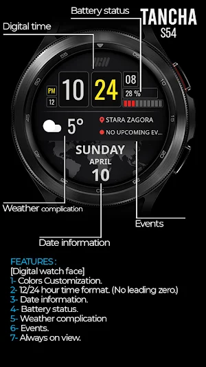 Tancha S54 Digital Watch Face Screenshot 1