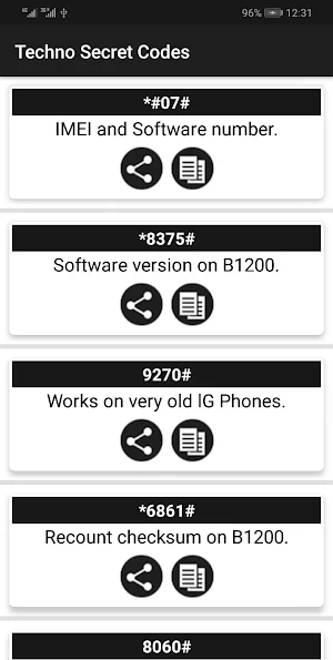 Secret Codes for Techno Mobiles Screenshot 1
