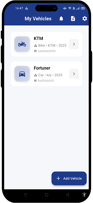 R Veriety App : Vehicle Report Screenshot 1
