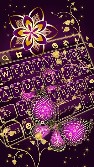 Purple Gold Butterflies Keyboard Theme Screenshot 1