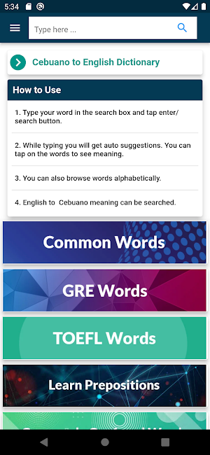 English : Cebuano Dictionary Screenshot 1