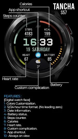 Tancha S57 Digital Watch Face Screenshot 1